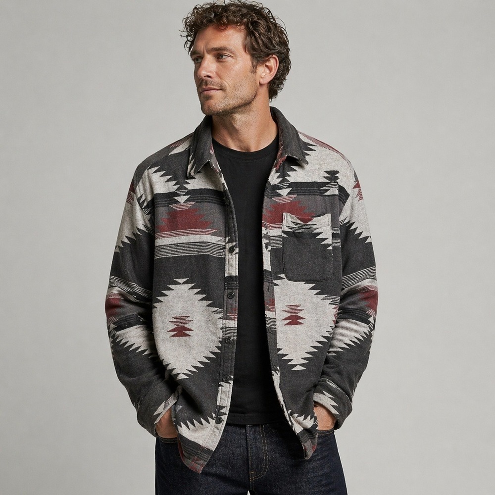 Mountain and Isles Men's Medium Aztec 100% Cotton Jacquard Flannel Shirt Shacket